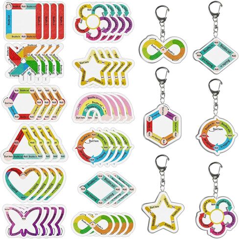 ZOiiWA 60 Pcs Breath Calm Anxiety Sensory Stickers Calm Strips Keychains Reusable Textured Tactile Rough Calming Stickers Adhesive Sensory Strips School Office Classroom Adults Kids Tension Supplies in Saudi Arabia