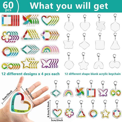 ZOiiWA 60 Pcs Breath Calm Anxiety Sensory Stickers Calm Strips Keychains Reusable Textured Tactile Rough Calming Stickers Adhesive Sensory Strips School Office Classroom Adults Kids Tension Supplies in Saudi Arabia