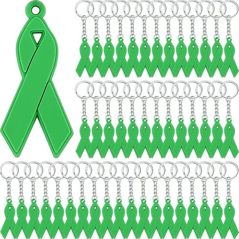 Taiyin 60 Pcs Mental Health Awareness Keychain Green Ribbon Jewelry Health Cerebral Palsy Organ Donor Awareness Public Charity Events Favor in Saudi Arabia