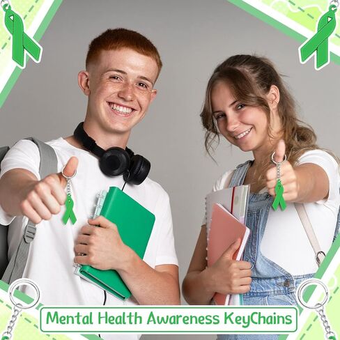 Taiyin 60 Pcs Mental Health Awareness Keychain Green Ribbon Jewelry Health Cerebral Palsy Organ Donor Awareness Public Charity Events Favor in Saudi Arabia