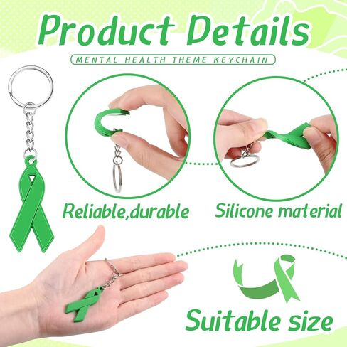 Taiyin 60 Pcs Mental Health Awareness Keychain Green Ribbon Jewelry Health Cerebral Palsy Organ Donor Awareness Public Charity Events Favor in Saudi Arabia