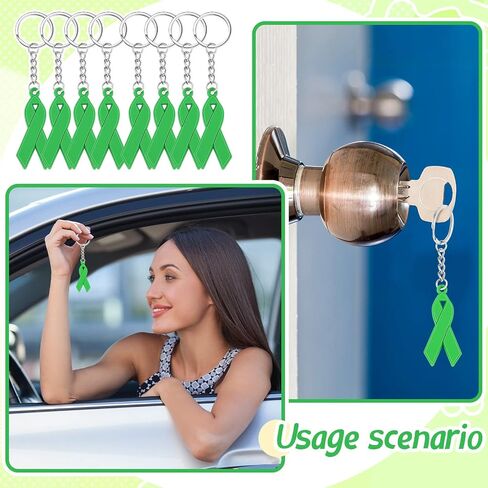 Taiyin 60 Pcs Mental Health Awareness Keychain Green Ribbon Jewelry Health Cerebral Palsy Organ Donor Awareness Public Charity Events Favor in Saudi Arabia