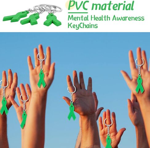 Taiyin 60 Pcs Mental Health Awareness Keychain Green Ribbon Jewelry Health Cerebral Palsy Organ Donor Awareness Public Charity Events Favor in Saudi Arabia