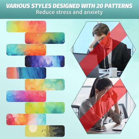 60 Pieces Anxiety Sensory Stickers - Sensory Strips with 2 Textured Surface Adhesives - Fidget Stickers Office & Classroom Desk Must Haves for Adults Teens（Ink Landscape) in Saudi Arabia