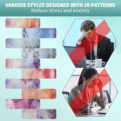 60 Pieces Anxiety Sensory Stickers - Sensory Strips with 2 Textured Surface Adhesives - Fidget Stickers Office & Classroom Desk Must Haves for Adults Teens（Ink Landscape) in Kuwait