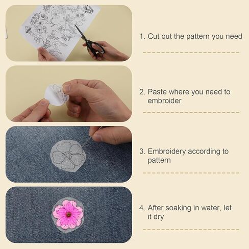 50pcs Hand Sewing Stabilizers, Water Soluble Hand Sewing Stabilizers Machine Embroidery Stabilizers with Flower Patterns Water Soluble Stabilizer for Hand Sewing Beginners in Saudi Arabia