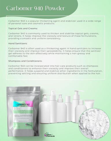 Carbomer 940 (4 Ounce / 113 gram) Carbomer 940 Powder Versatile Thickener and Emulsion Stabilizer for Cosmetics and Personal Care Products Carbomer 940 Viscosity Enhancer by Talsen Chemicals in Saudi Arabia