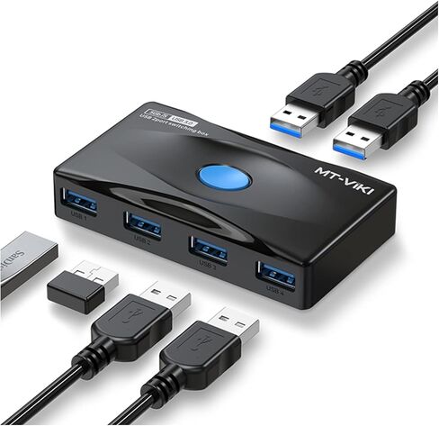 MT-VIKI USB 3.0 Switch 4 Port USB Switch Selector 5Gbps for 2 Computer Share Mouse Keyboard + 2 Pack Cable in Kuwait