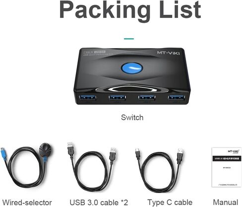 MT-VIKI USB 3.0 Switch 4 Port USB Switch Selector 5Gbps for 2 Computer Share Mouse Keyboard + 2 Pack Cable in Kuwait