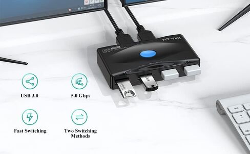 MT-VIKI USB 3.0 Switch 4 Port USB Switch Selector 5Gbps for 2 Computer Share Mouse Keyboard + 2 Pack Cable in Kuwait