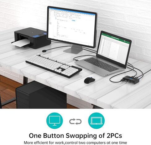 MT-VIKI USB 3.0 Switch 4 Port USB Switch Selector 5Gbps for 2 Computer Share Mouse Keyboard + 2 Pack Cable in Kuwait