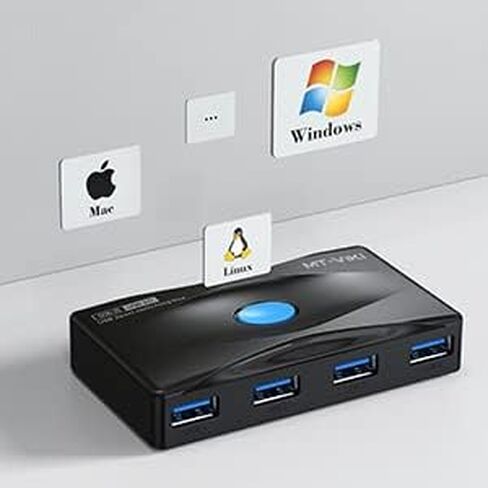 MT-VIKI USB 3.0 Switch 4 Port USB Switch Selector 5Gbps for 2 Computer Share Mouse Keyboard + 2 Pack Cable in Kuwait