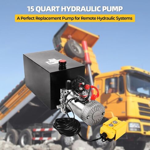 VAIDPRO 15 Quart Hydraulic Pump 12V DC Single Acting Electric Hydraulic Pump 3.9 Gallon Dump Trailer Pump 3200 PSI Hydraulic Power Unit Metal Reservoir for Dump Trailer Car Lifting in Saudi Arabia