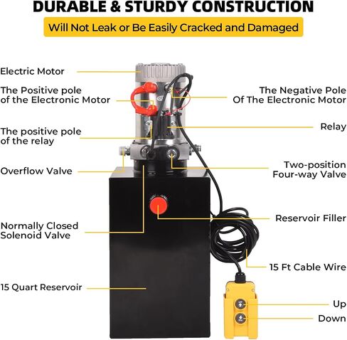 VAIDPRO 15 Quart Hydraulic Pump 12V DC Single Acting Electric Hydraulic Pump 3.9 Gallon Dump Trailer Pump 3200 PSI Hydraulic Power Unit Metal Reservoir for Dump Trailer Car Lifting in Saudi Arabia