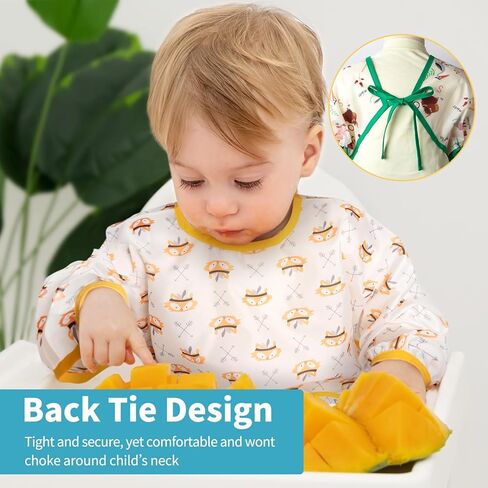 طقم مريلة 3 قطع بأكمام طويلة | مرايل أطفال مقاومة للماء مع حزمة جيب | مريلة للأطفال الصغار بأكمام وجهاز التقاط الفتات in Kuwait