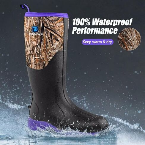 Trudave Rubber Boots for Women with Steel Shank, Waterproof Insulated Mud Rain Boots, 6mm Neoprene Anti-slip Outdoor Work Boots, Size 6-11 in Kuwait