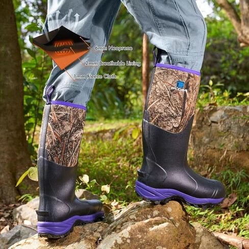 Trudave Rubber Boots for Women with Steel Shank, Waterproof Insulated Mud Rain Boots, 6mm Neoprene Anti-slip Outdoor Work Boots, Size 6-11 in Kuwait