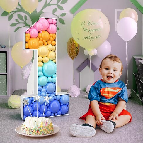 AK KYC 4FT Number 1 Balloon Frame Mosaic Numbers for Balloons Frame Number 1 Marquee Light Up Numbers Pre-Cut Kit Foam Board Decoration for 1st Birthday Boy Girl Party Anniversary in Saudi Arabia