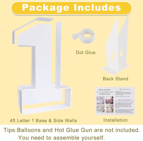 AK KYC 4FT Number 1 Balloon Frame Mosaic Numbers for Balloons Frame Number 1 Marquee Light Up Numbers Pre-Cut Kit Foam Board Decoration for 1st Birthday Boy Girl Party Anniversary in Saudi Arabia