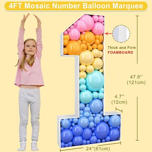 AK KYC 4FT Number 1 Balloon Frame Mosaic Numbers for Balloons Frame Number 1 Marquee Light Up Numbers Pre-Cut Kit Foam Board Decoration for 1st Birthday Boy Girl Party Anniversary in Saudi Arabia