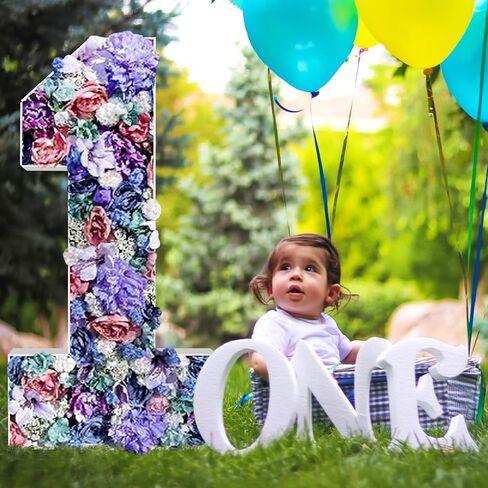 AK KYC 4FT Number 1 Balloon Frame Mosaic Numbers for Balloons Frame Number 1 Marquee Light Up Numbers Pre-Cut Kit Foam Board Decoration for 1st Birthday Boy Girl Party Anniversary in Saudi Arabia