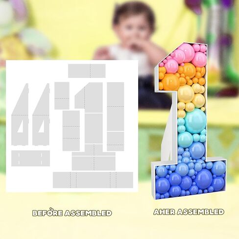AK KYC 4FT Number 1 Balloon Frame Mosaic Numbers for Balloons Frame Number 1 Marquee Light Up Numbers Pre-Cut Kit Foam Board Decoration for 1st Birthday Boy Girl Party Anniversary in Saudi Arabia