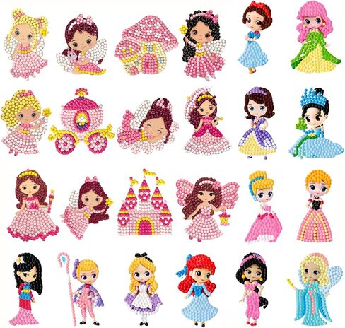 LVIITIS Diamond Painting Cartoon Sticker Kits for Kids(24ct)-Mosaic Making Waterproof Sticker for Girls and Boys - Diamond Arts Gem Handmade Decorative Sticker Age 6-12(Transportation) in Kuwait