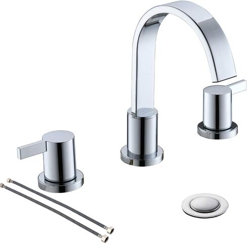 Phiestina 8 Inch 3 Hole 2 Handle Waterfall Widespread Brushed Gold Bathroom Sink Faucet with Metal Pop-Up Drain, WF040-1-BG in Saudi Arabia