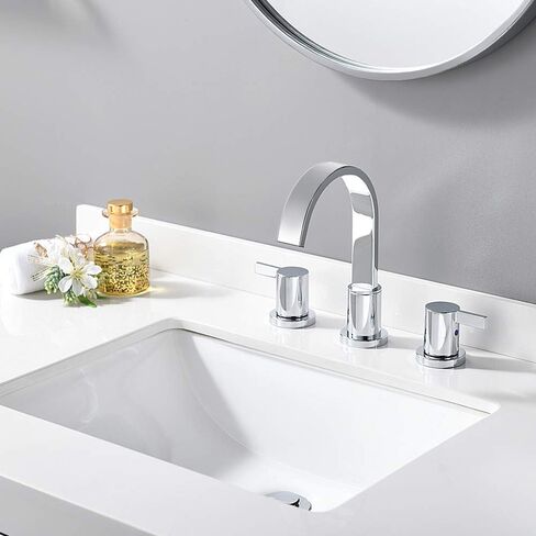 Phiestina 8 Inch 3 Hole 2 Handle Waterfall Widespread Brushed Gold Bathroom Sink Faucet with Metal Pop-Up Drain, WF040-1-BG in Saudi Arabia