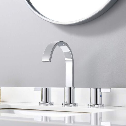Phiestina 8 Inch 3 Hole 2 Handle Waterfall Widespread Brushed Gold Bathroom Sink Faucet with Metal Pop-Up Drain, WF040-1-BG in Saudi Arabia