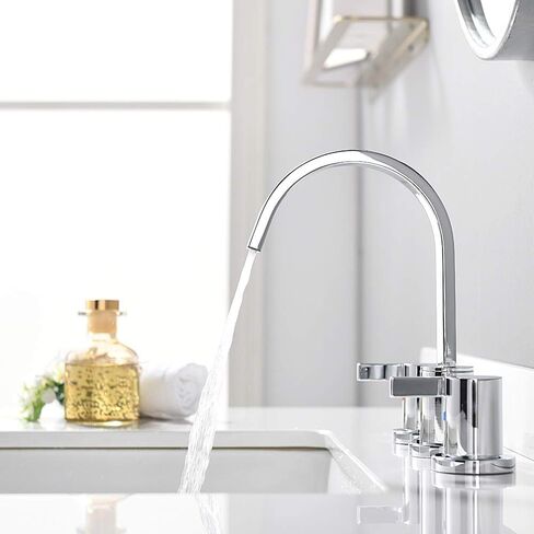Phiestina 8 Inch 3 Hole 2 Handle Waterfall Widespread Brushed Gold Bathroom Sink Faucet with Metal Pop-Up Drain, WF040-1-BG in Saudi Arabia