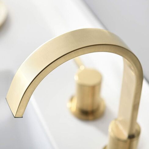 Phiestina 8 Inch 3 Hole 2 Handle Waterfall Widespread Brushed Gold Bathroom Sink Faucet with Metal Pop-Up Drain, WF040-1-BG in Saudi Arabia