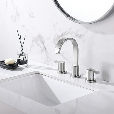 صنبور حوض حمام ذهبي مصقول واسع الانتشار من فيستينا، 8 بوصة، 3 فتحات، 2 مقبض، مع تصريف معدني منبثق، WF040-1-BG in Kuwait