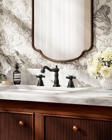 FORIOUS 3 Hole Bathroom Faucets, Matte Black Antique Brass Bathroom Sink Faucet Two Handle, 8 inch Widespread Bathroom Faucet with Metal Pop-up Drain & CUPC Hose, Vintage Bathroom Faucet for Farmhouse in Saudi Arabia