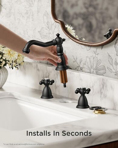 FORIOUS 3 Hole Bathroom Faucets, Matte Black Antique Brass Bathroom Sink Faucet Two Handle, 8 inch Widespread Bathroom Faucet with Metal Pop-up Drain & CUPC Hose, Vintage Bathroom Faucet for Farmhouse in Saudi Arabia
