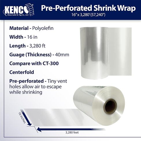 Kenco 16" 40 Gauge Polyolefin Shrink Film Heat Wrap POF Centerfold, Pre-Perforated P7 for Optimal Shrinking - 3280 Feet (1) in Saudi Arabia
