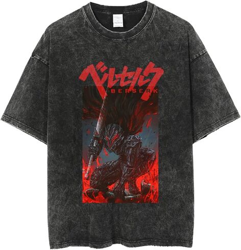 Y2K Tops Men's 90s Vintage Berserk Anime Graphic Shirts Summer Casual Tee Streetwear Harajuku Top Tshirt in Kuwait