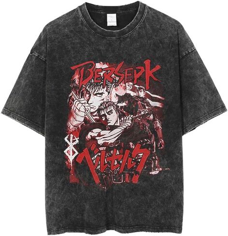 Y2K Tops Men's 90s Vintage Berserk Anime Graphic Shirts Summer Casual Tee Streetwear Harajuku Top Tshirt in Kuwait