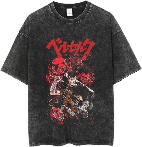 Y2K Tops Men's 90s Vintage Berserk Anime Graphic Shirts Summer Casual Tee Streetwear Harajuku Top Tshirt in Kuwait