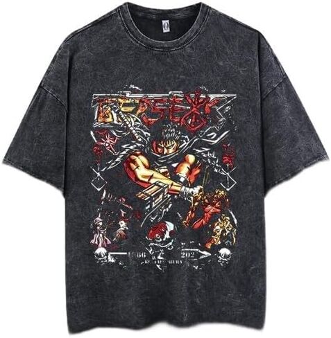 Y2K Tops Men's 90s Vintage Berserk Anime Graphic Shirts Summer Casual Tee Streetwear Harajuku Top Tshirt in Kuwait