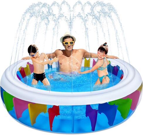 حمام سباحة قابل للنفخ للأطفال مع رشاش - مقاس 70.8 × 70.8 × 15.7 حوض سباحة دائري قابل للنفخ - مستلزمات الفناء الخلفي للحديقة الخارجية in Kuwait