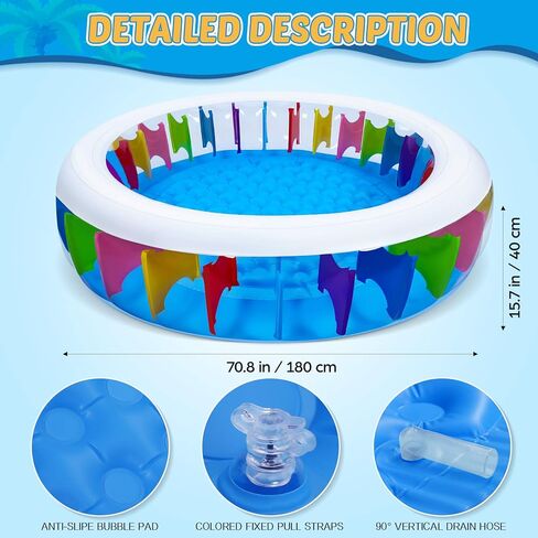 حمام سباحة قابل للنفخ للأطفال مع رشاش - مقاس 70.8 × 70.8 × 15.7 حوض سباحة دائري قابل للنفخ - مستلزمات الفناء الخلفي للحديقة الخارجية in Kuwait