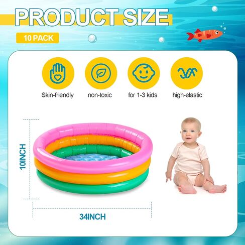 Jerify 10 Pcs Kiddie Pools 34x10 Inch Sunset Glow Pool 3 Rings Small Baby Pool Round Soft Inflatable Kids Swimming Pool Blow up Pool for Baby Toddlers Infant Outdoor Garden Backyard Summer Water Party in Saudi Arabia