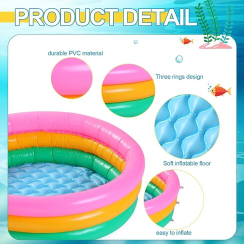 Jerify 10 Pcs Kiddie Pools 34x10 Inch Sunset Glow Pool 3 Rings Small Baby Pool Round Soft Inflatable Kids Swimming Pool Blow up Pool for Baby Toddlers Infant Outdoor Garden Backyard Summer Water Party in Saudi Arabia