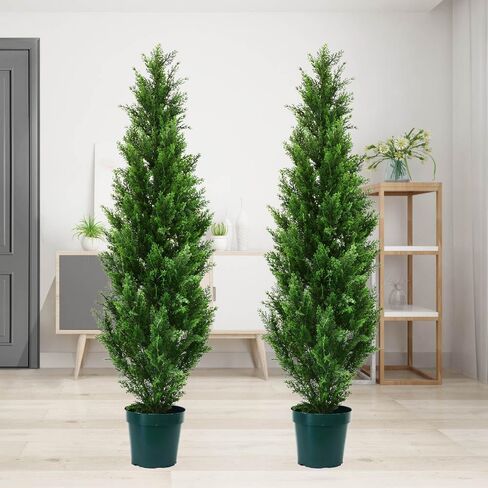 Pre-Potted 5' Artificial Cedar Topiary Outdoor Indoor Tree (Pack of 2) in Saudi Arabia