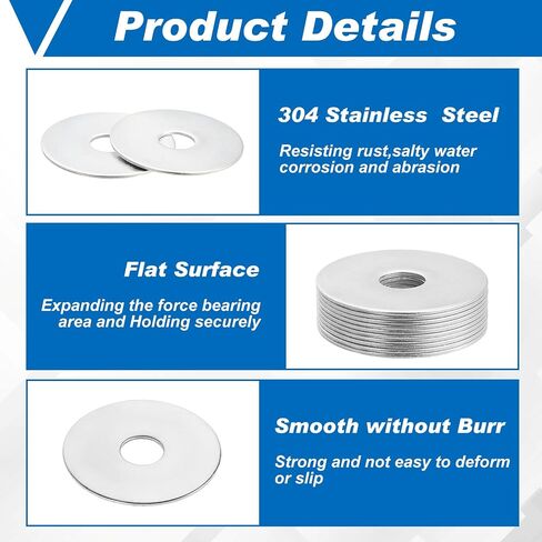 Stainless Steel Fender Washers 18-8 Stainless Steel Flat Washer (100 Pieces,1/4" X 1-1/2") in Saudi Arabia