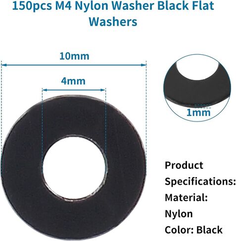 Bivethoi 150pcs M4 Nylon Washer Black Flat Washers, M4 Washer Gasket 4mm ID 10mm OD 1mm Thickness Plastic Spacer, Metric Sealing Washer Insulating Washer Spacer for Water Hose Faucet Water Pipe in Saudi Arabia