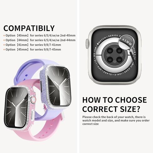 3 Pack Bling Case Compatible with Apple Watch 40mm SE (2nd Gen)/SE/Series 6/5/4, Glitter Diamond Rhinestone Hard PC Bumper Cover with Tempered Glass Screen Protector for iWatch 40mm Accessories in Saudi Arabia