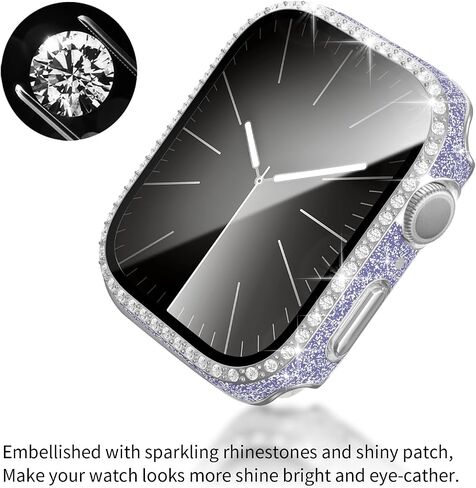 3 Pack Bling Case Compatible with Apple Watch 40mm SE (2nd Gen)/SE/Series 6/5/4, Glitter Diamond Rhinestone Hard PC Bumper Cover with Tempered Glass Screen Protector for iWatch 40mm Accessories in Saudi Arabia