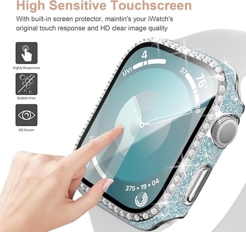 3 Pack Bling Case Compatible with Apple Watch 40mm SE (2nd Gen)/SE/Series 6/5/4, Glitter Diamond Rhinestone Hard PC Bumper Cover with Tempered Glass Screen Protector for iWatch 40mm Accessories in Saudi Arabia